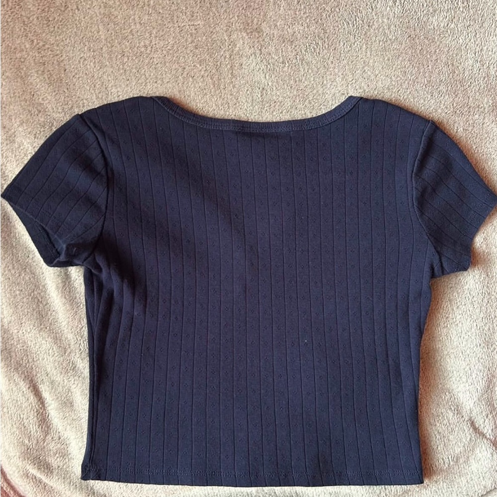 Dark Blue Button-Up Ribbed Top - Picture 2 of 2